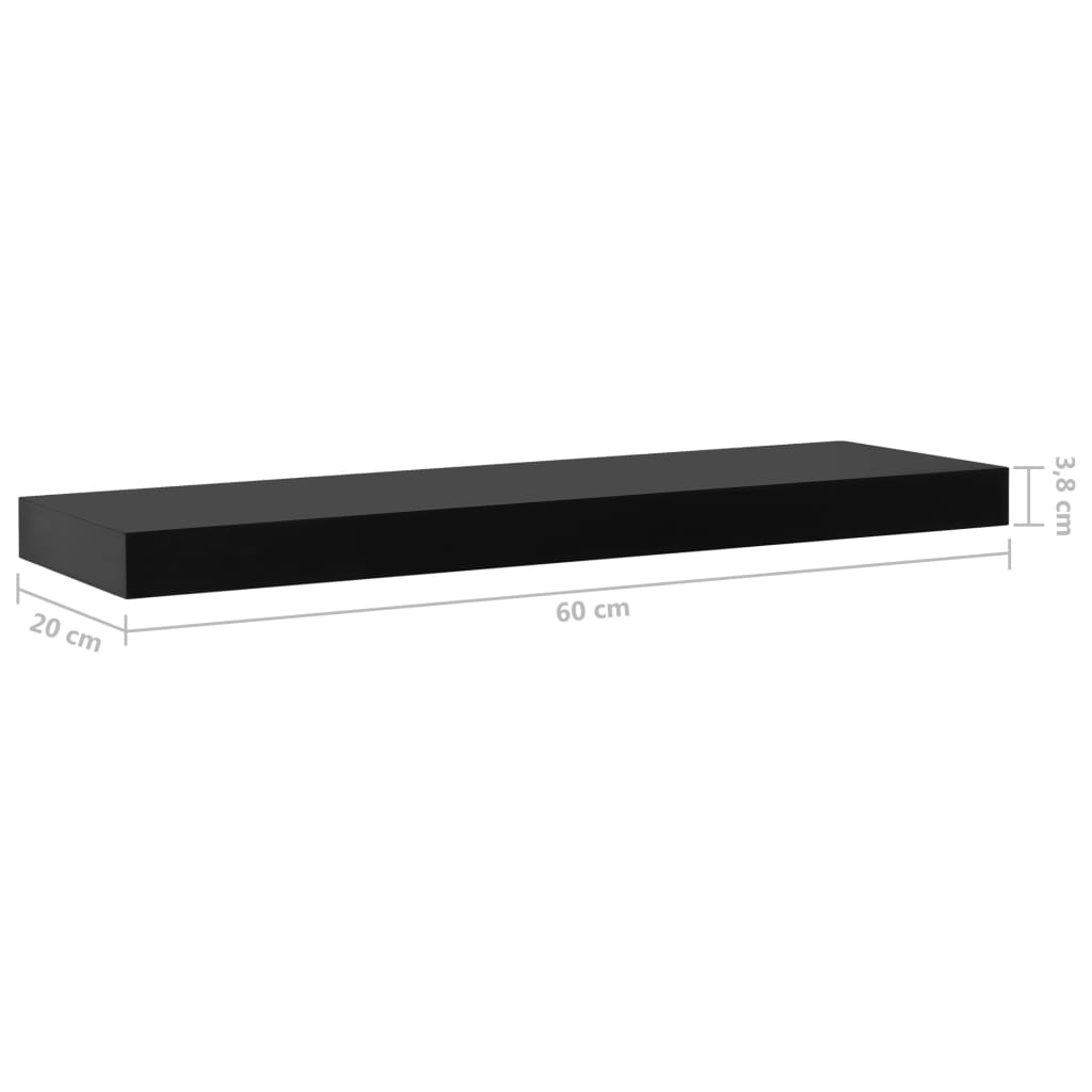 Mensole a Muro Galleggianti 2 pz Nere 60x20x3,8 cm