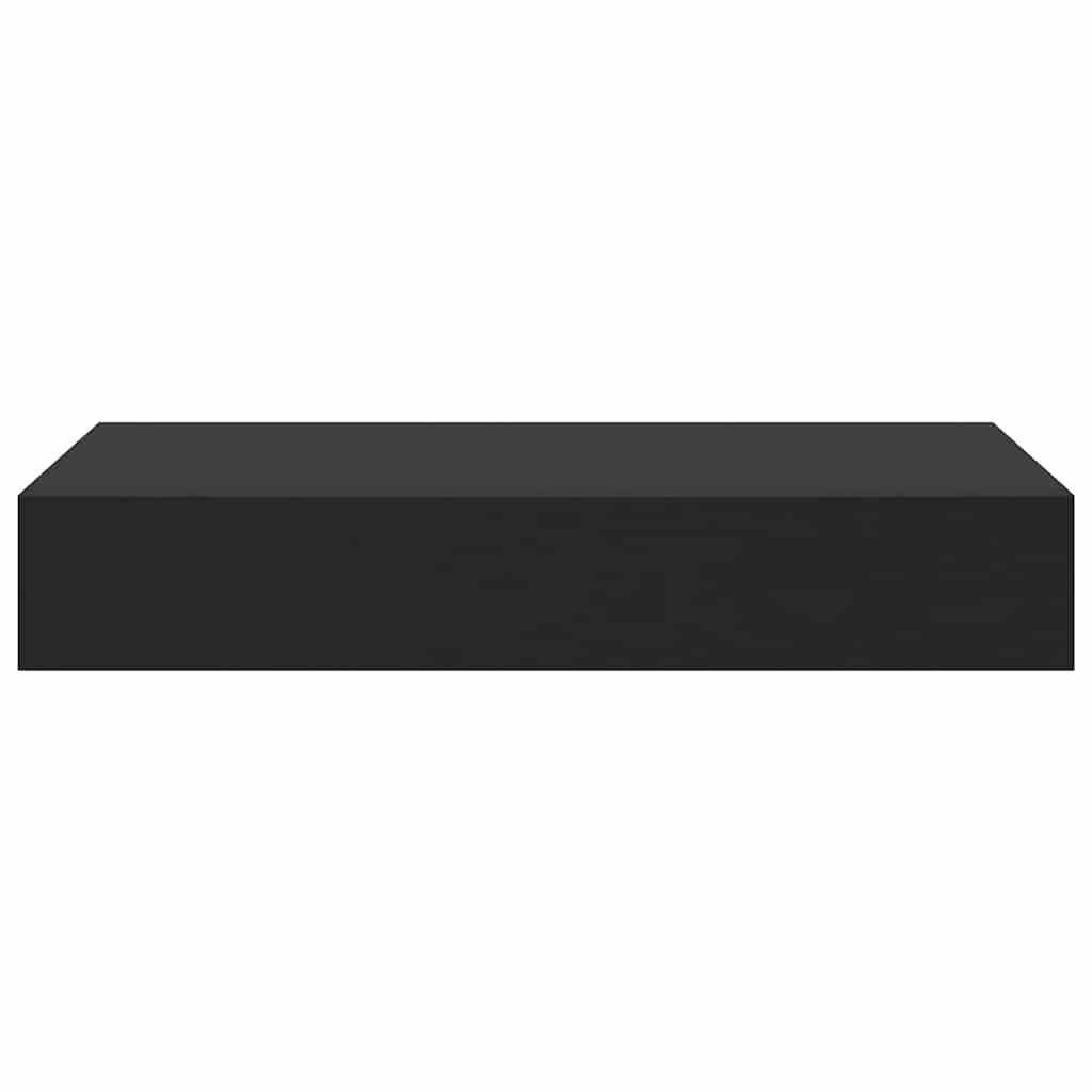 Mensola a Muro Galleggianti con Cassetto Nera 48x25x8 cm