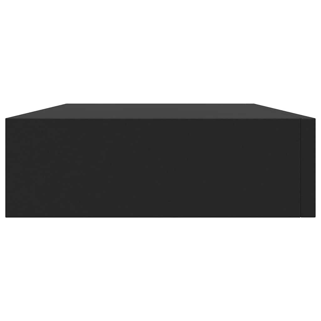 Mensola a Muro Galleggianti con Cassetto Nera 48x25x8 cm