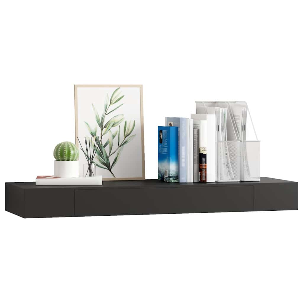 Mensola a Muro Galleggianti con Cassetto Nera 80x25x8 cm