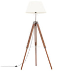 Lampada a Treppiede Marrone e Bianco in Legno di Teak 141 cm