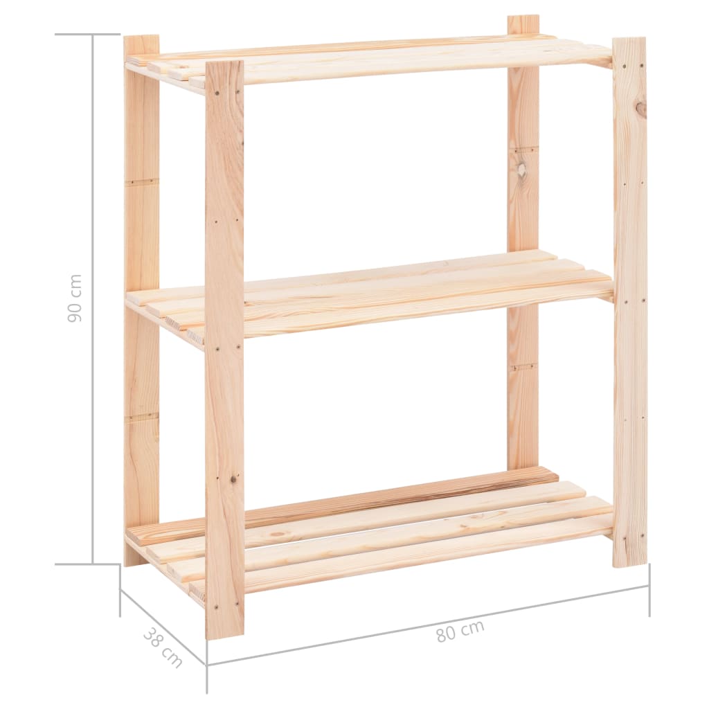 Scaffali a 3 Livelli 5 pz 80x38x90 cm in Massello Pino 150 kg