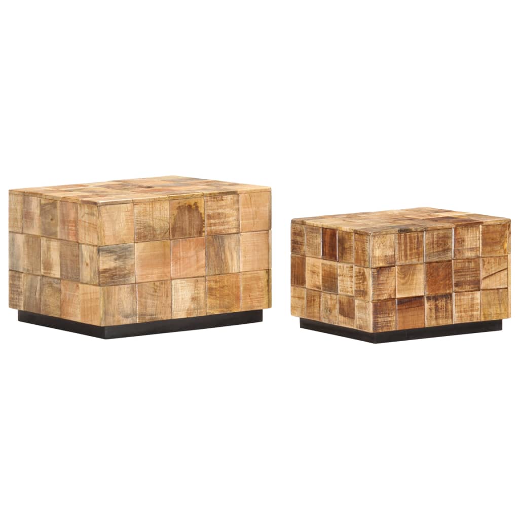 Tavolini da Salotto 2 pz a Blocchi Legno di Mango Grezzo