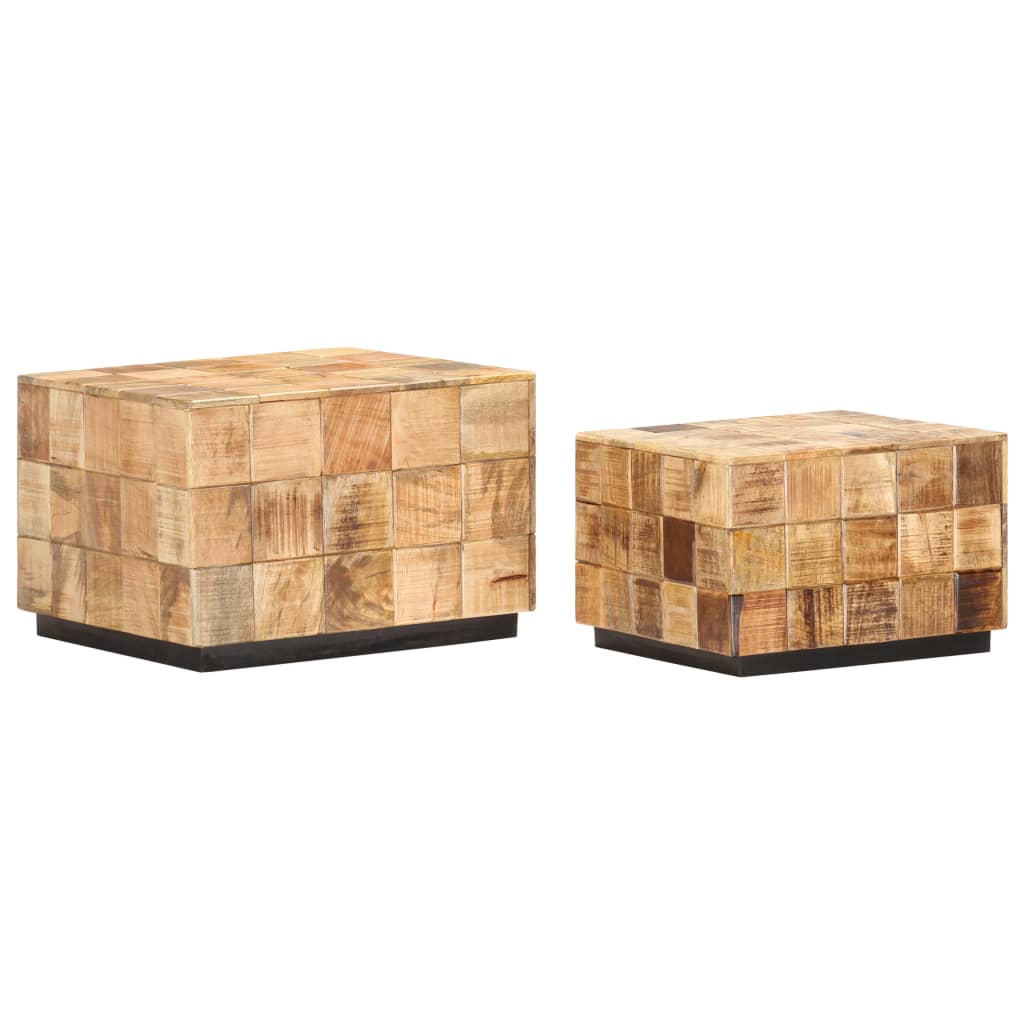 Tavolini da Salotto 2 pz a Blocchi Legno di Mango Grezzo