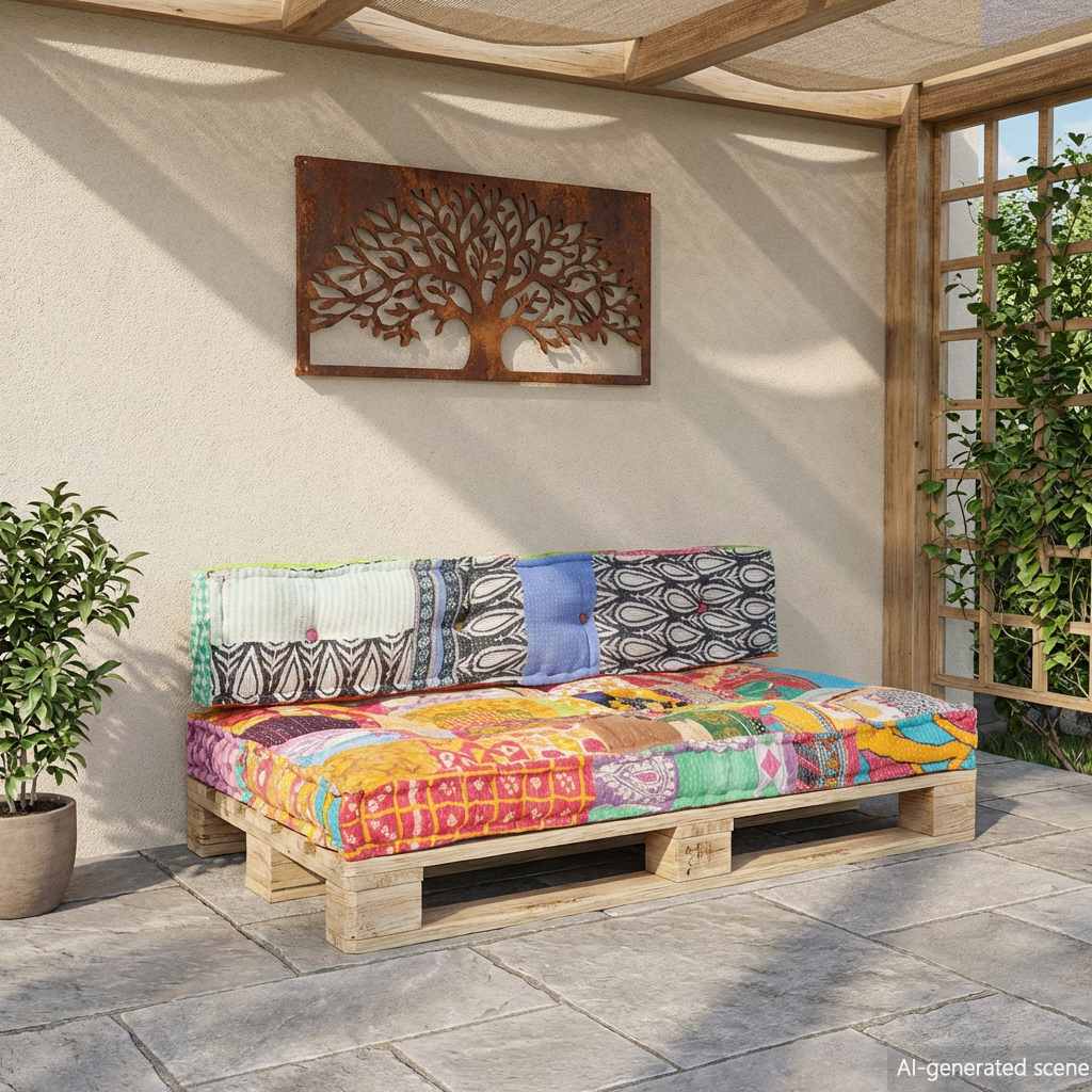 Cuscino per Divani Pallet Multicolore in Tessuto Patchwork