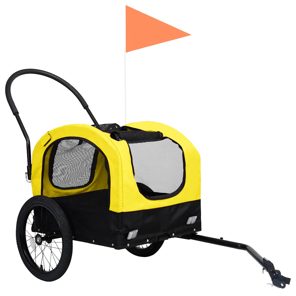 Rimorchio Bici per Animali Carrello Jogging 2in1 Giallo e Nero