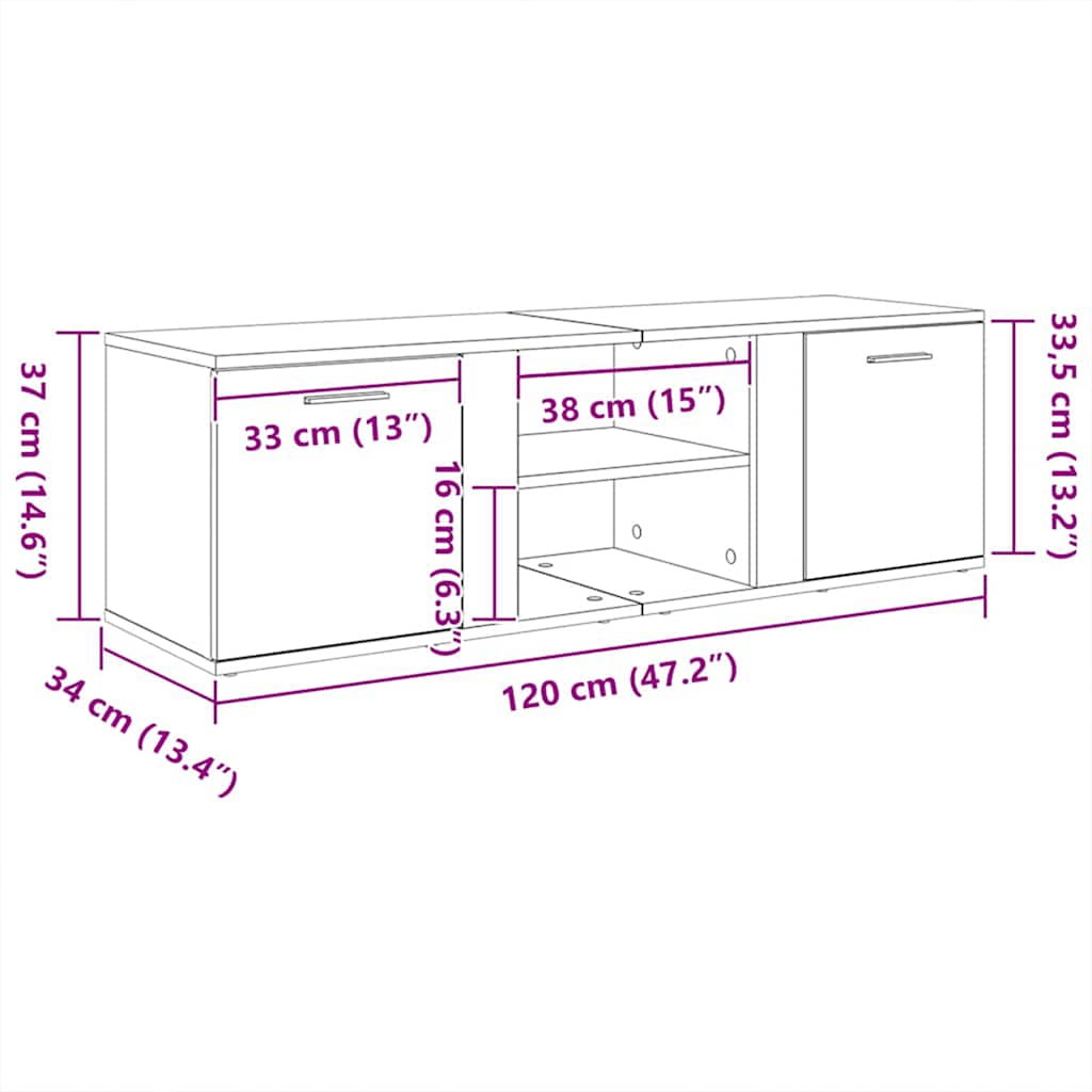 Mobile Porta TV Bianco 120x34x37 cm in Legno Multistrato