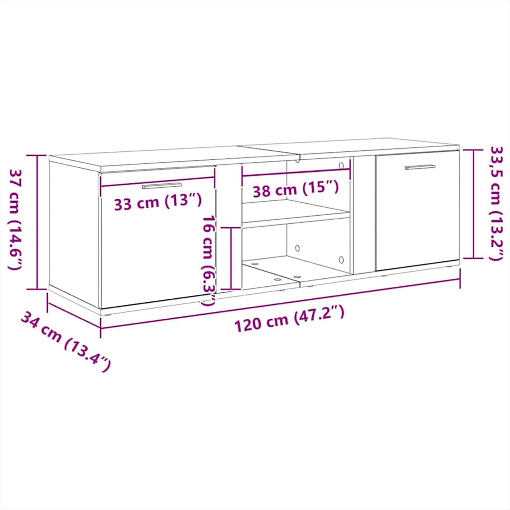 Mobile Porta TV Rovere Sonoma 120x34x37 cm in Legno Multistrato