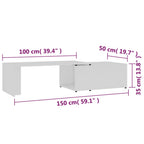 Tavolino da Salotto Bianco 150x50x35 cm in Legno Multistrato