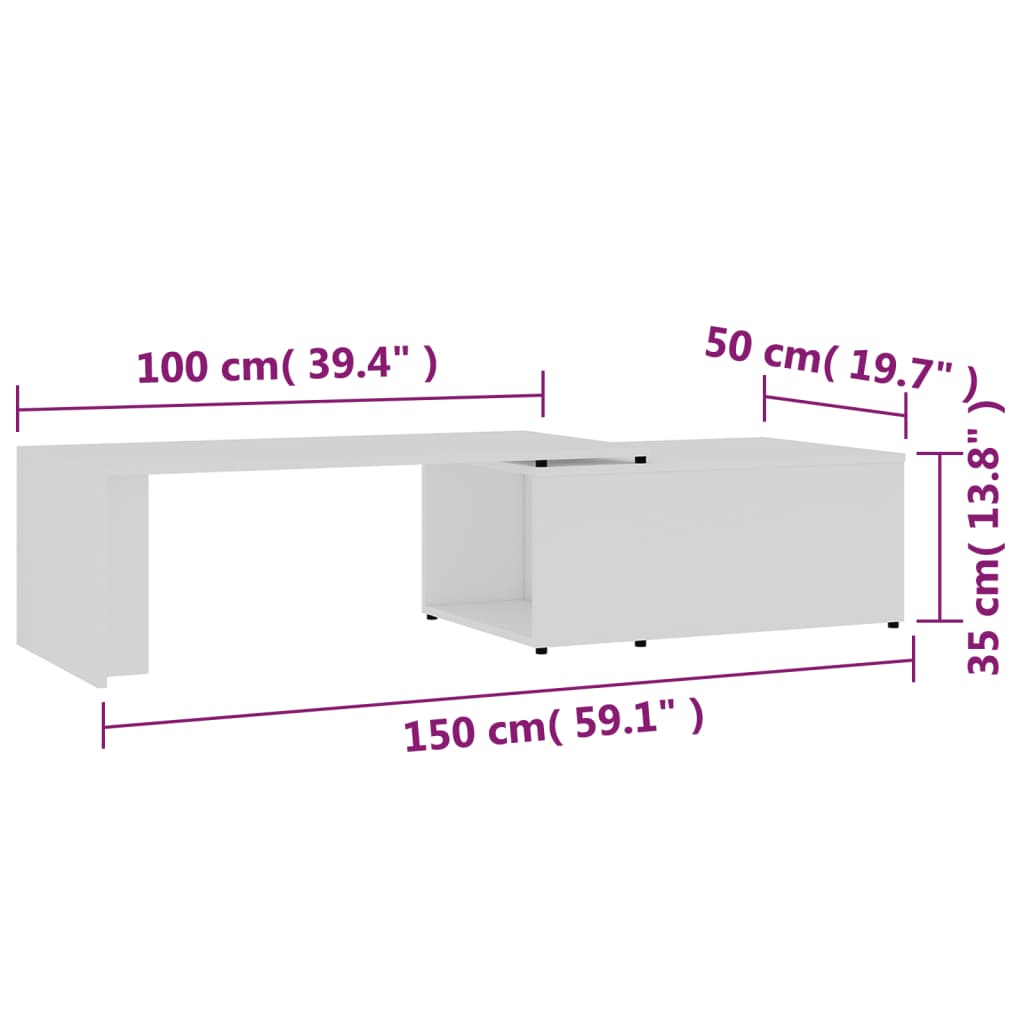 Tavolino da Salotto Bianco 150x50x35 cm in Legno Multistrato