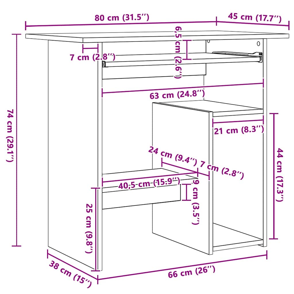 Scrivania Rovere Sonoma 80x45x74 cm in Legno Multistrato