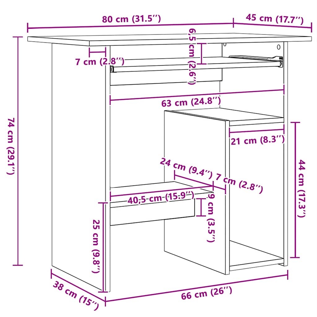Scrivania Grigio Cemento 80x45x74 cm in Legno Multistrato