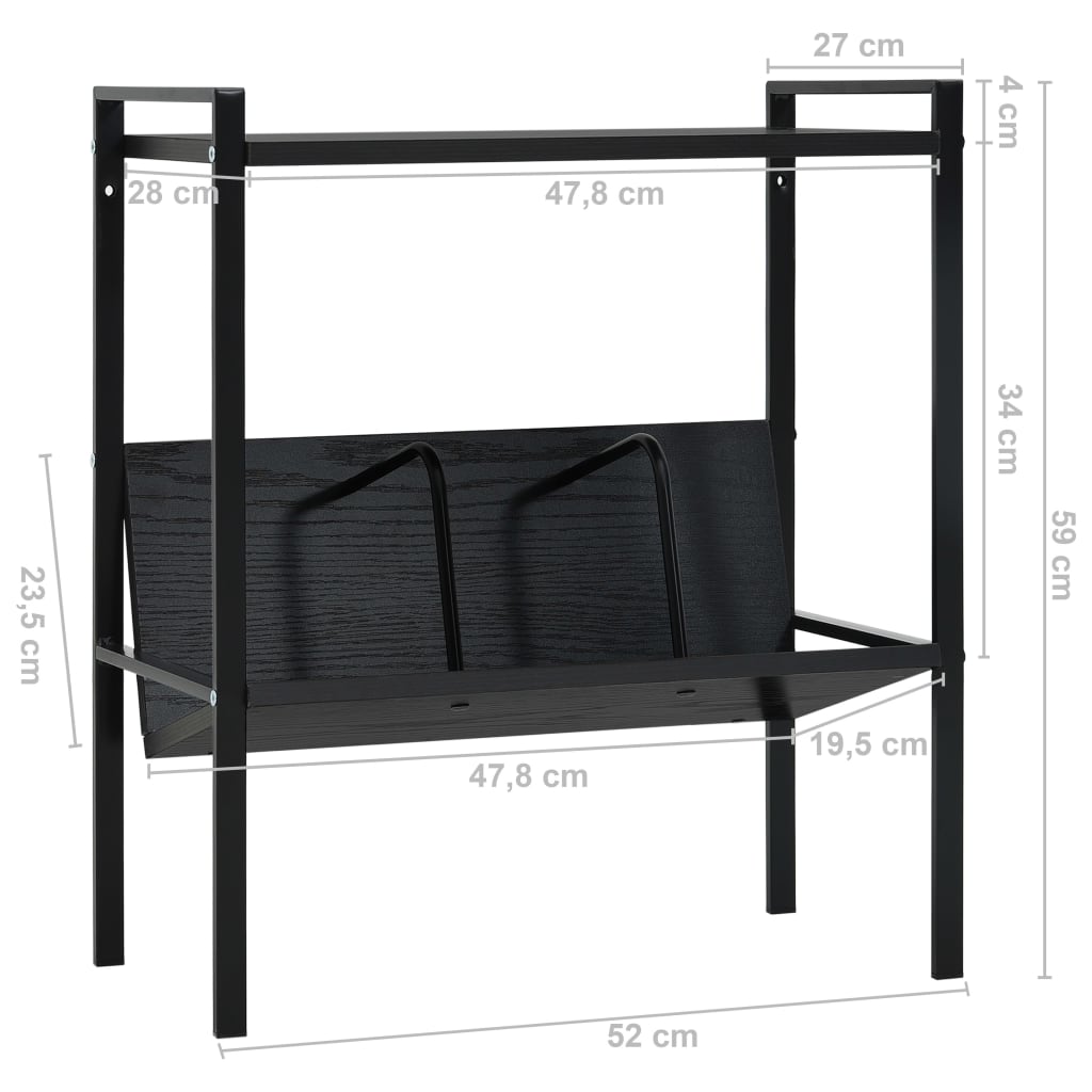 Scaffale Libri 2 Ripiani Nero 52x28x59 cm Legno Multistrato