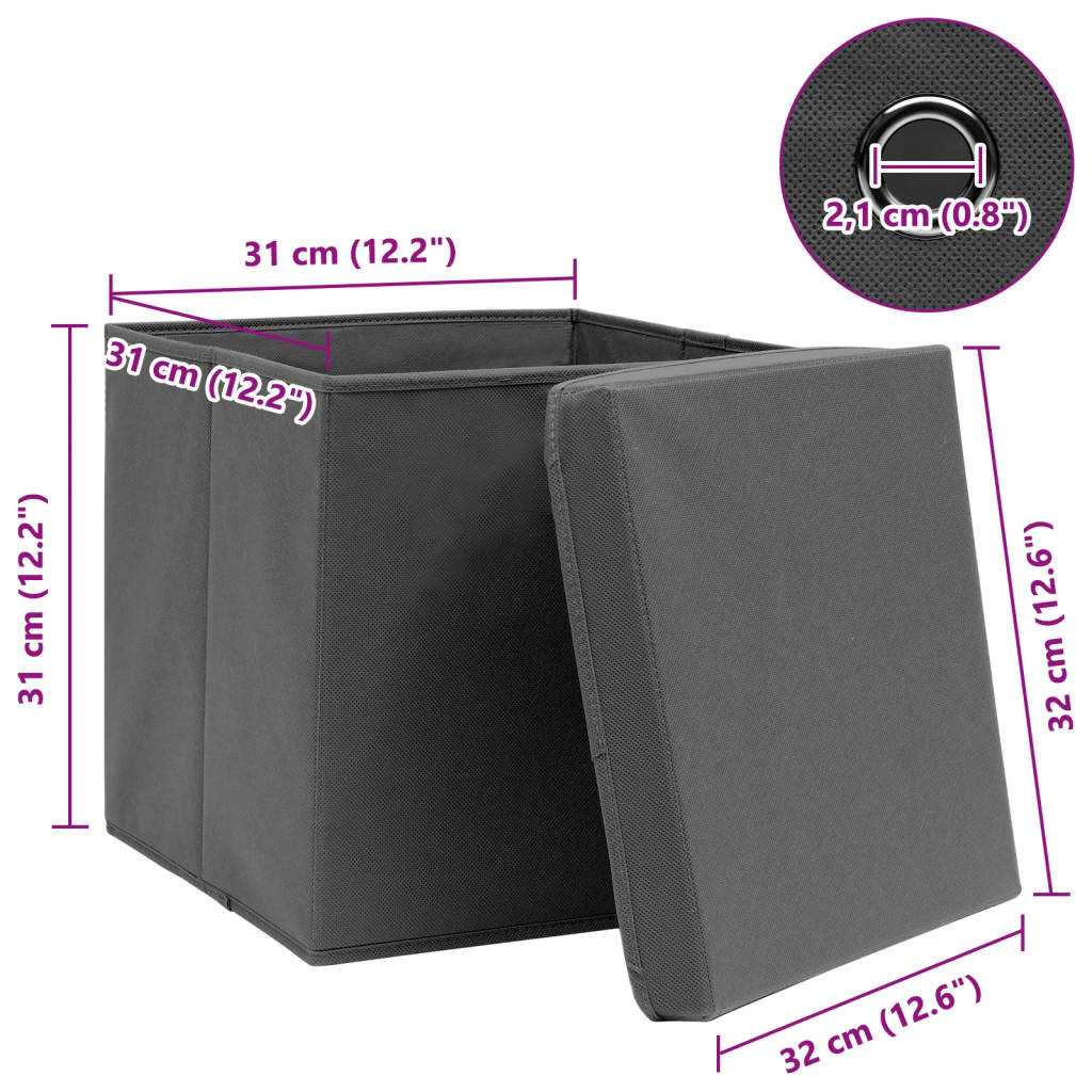 Scatole Portaoggetti con Coperchi 4pz Grigi 32x32x32 cm Tessuto