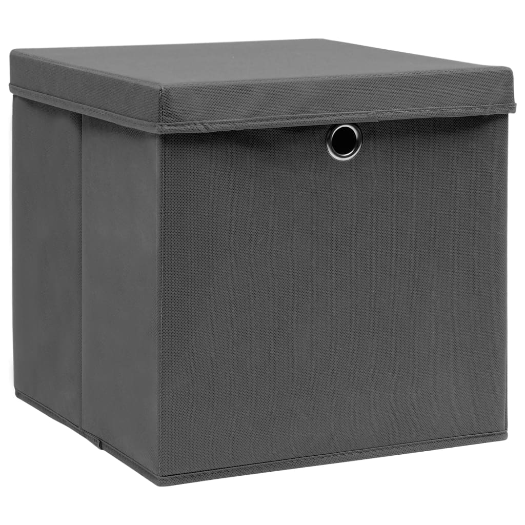 Scatole Portaoggetti con Coperchi 10pz Grigi 32x32x32cm Tessuto