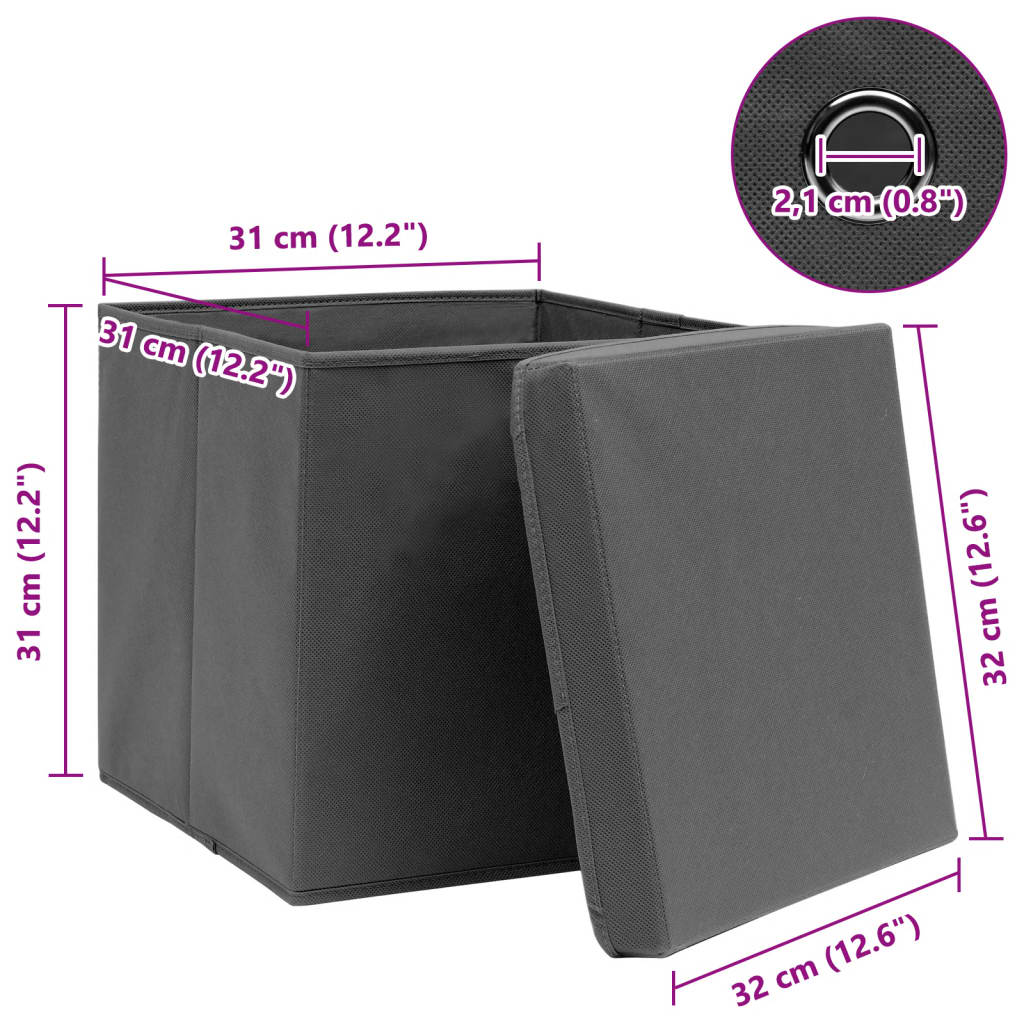 Scatole Portaoggetti con Coperchi 10pz Grigi 32x32x32cm Tessuto