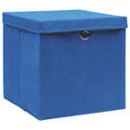 Scatole Portaoggetti con Coperchi 10pz Blu 32x32x32 cm Tessuto