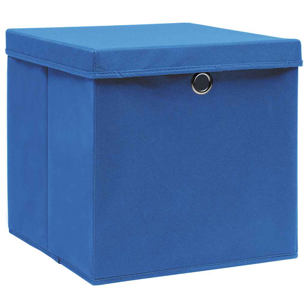Scatole Portaoggetti con Coperchi 10pz Blu 32x32x32 cm Tessuto