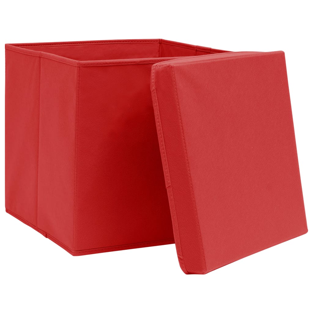Scatole Portaoggetti con Coperchi 4pz Rosse 32x32x32 cm Tessuto