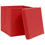 Scatole Portaoggetti con Coperchi 4pz Rosse 32x32x32 cm Tessuto