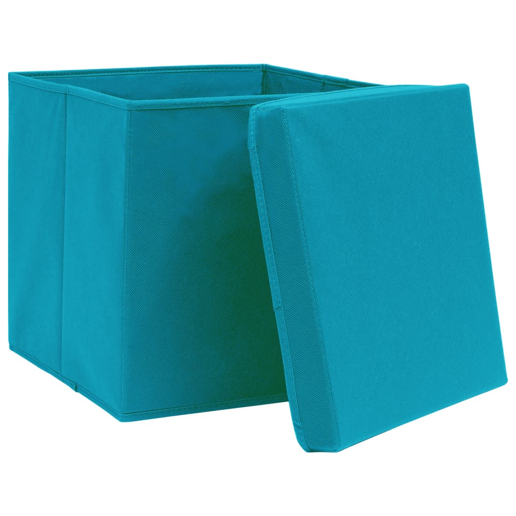 Scatole con Coperchi 10pz Azzurre 32x32x32 cm Tessuto
