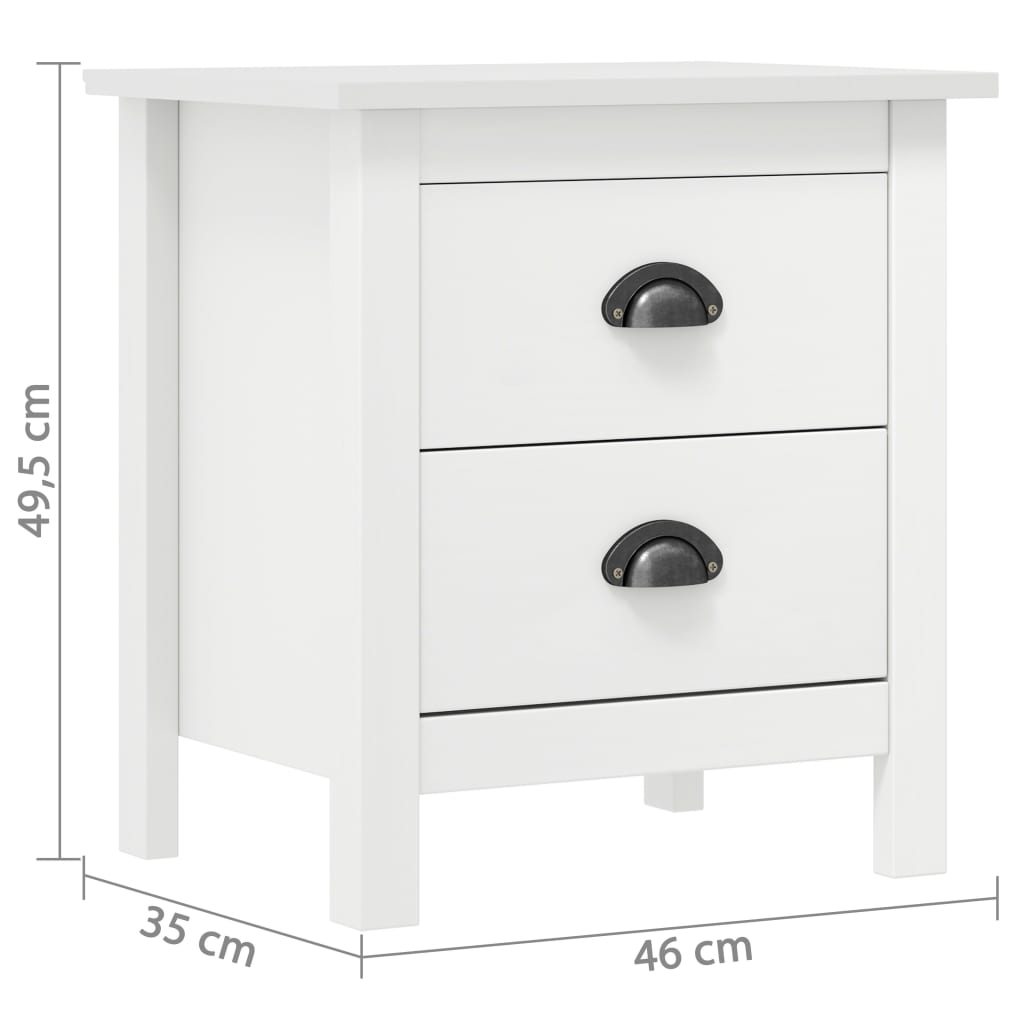 Comodino Hill Bianco 46x35x49,5 cm Legno Massello di Pino