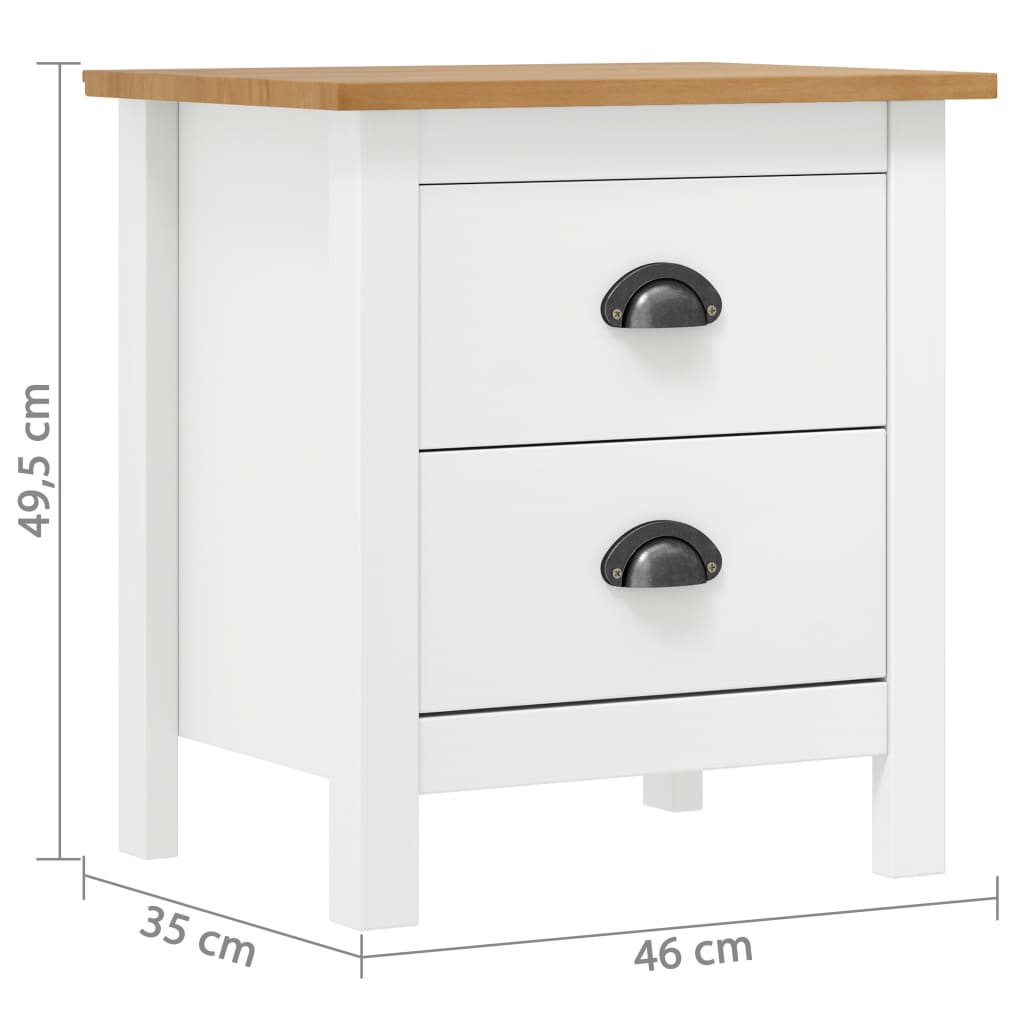 Comodino Hill Bianco 46x35x49,5 cm Legno Massello di Pino