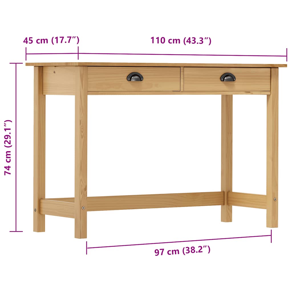 Consolle Hill con 2 Cassetti 110x45x74 cm in Massello di Pino