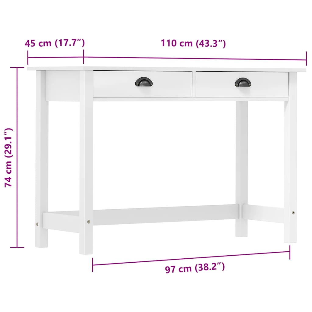 Consolle Hill con 2 Cassetti 110x45x74 cm in Massello di Pino