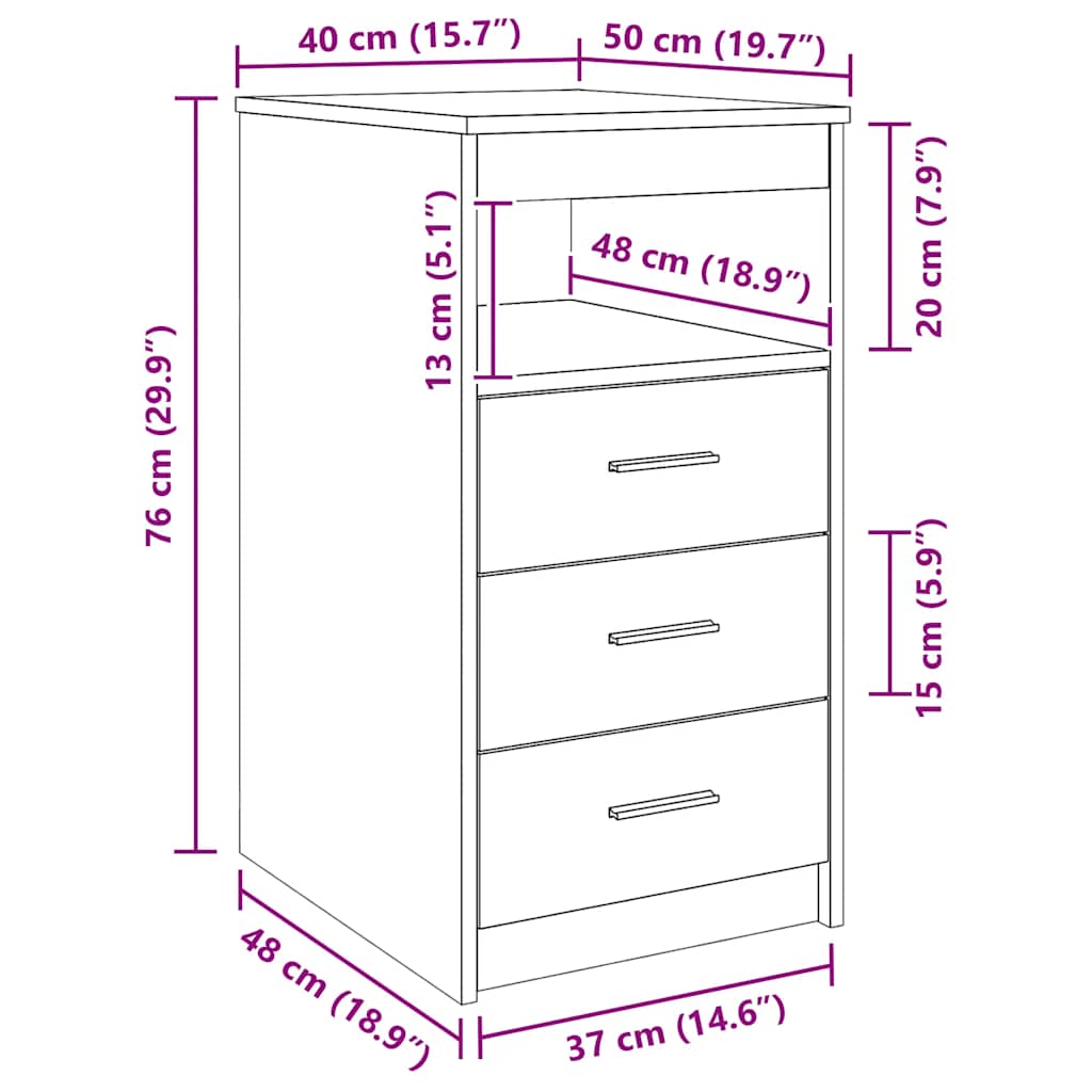 Cassettiera Rovere Sonoma 40x50x76 cm in Legno Multistrato