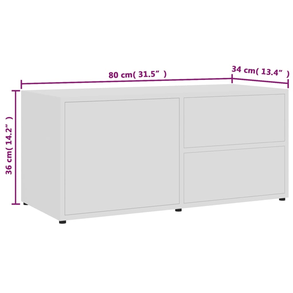 Mobile Porta TV Bianco 80x34x36 cm in Legno Multistrato