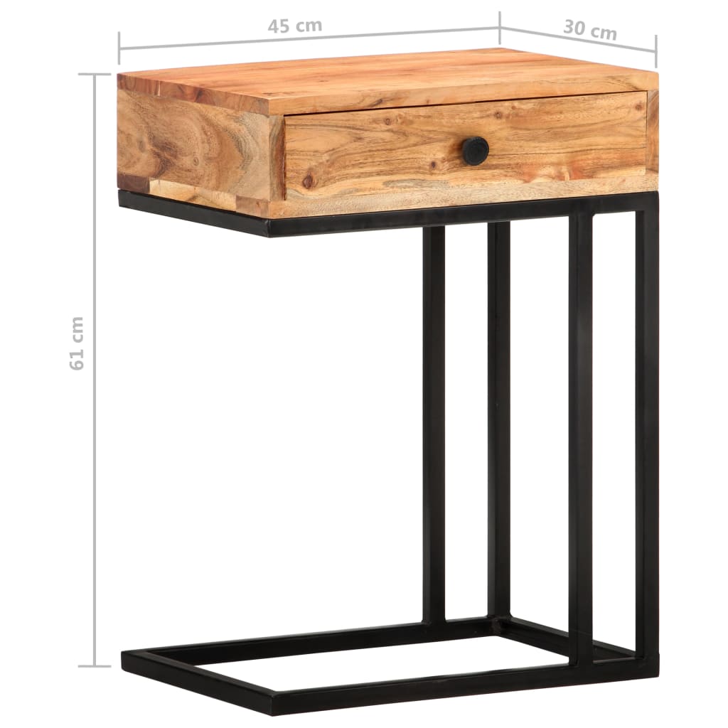 Tavolino Laterale a Forma di U 45x30x61 cm in Massello Acacia