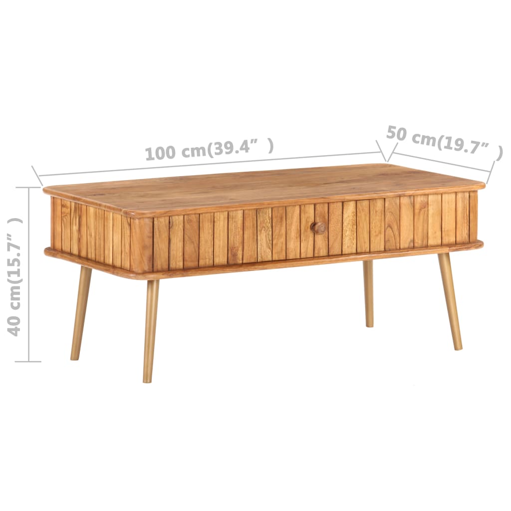 Tavolino da Salotto 100x50x40 cm in Legno Massello di Acacia