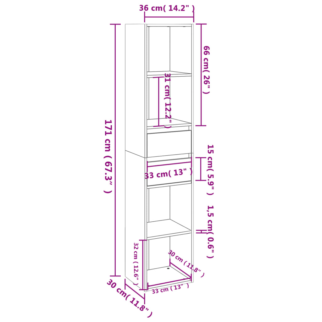 Libreria Grigio Cemento 36x30x171 cm in Legno Multistrato