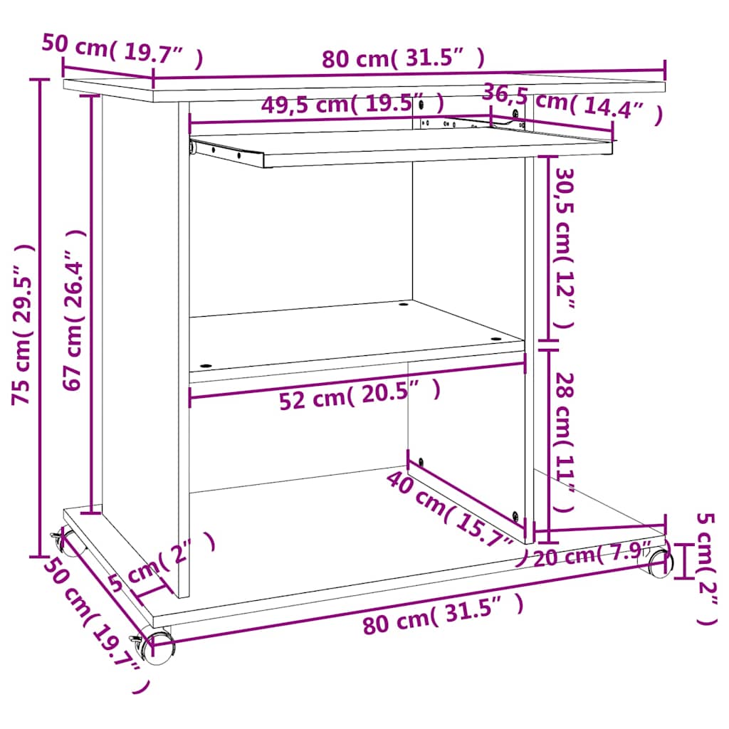 Scrivania Computer Rovere Sonoma 80x50x75 cm Legno Multistrato