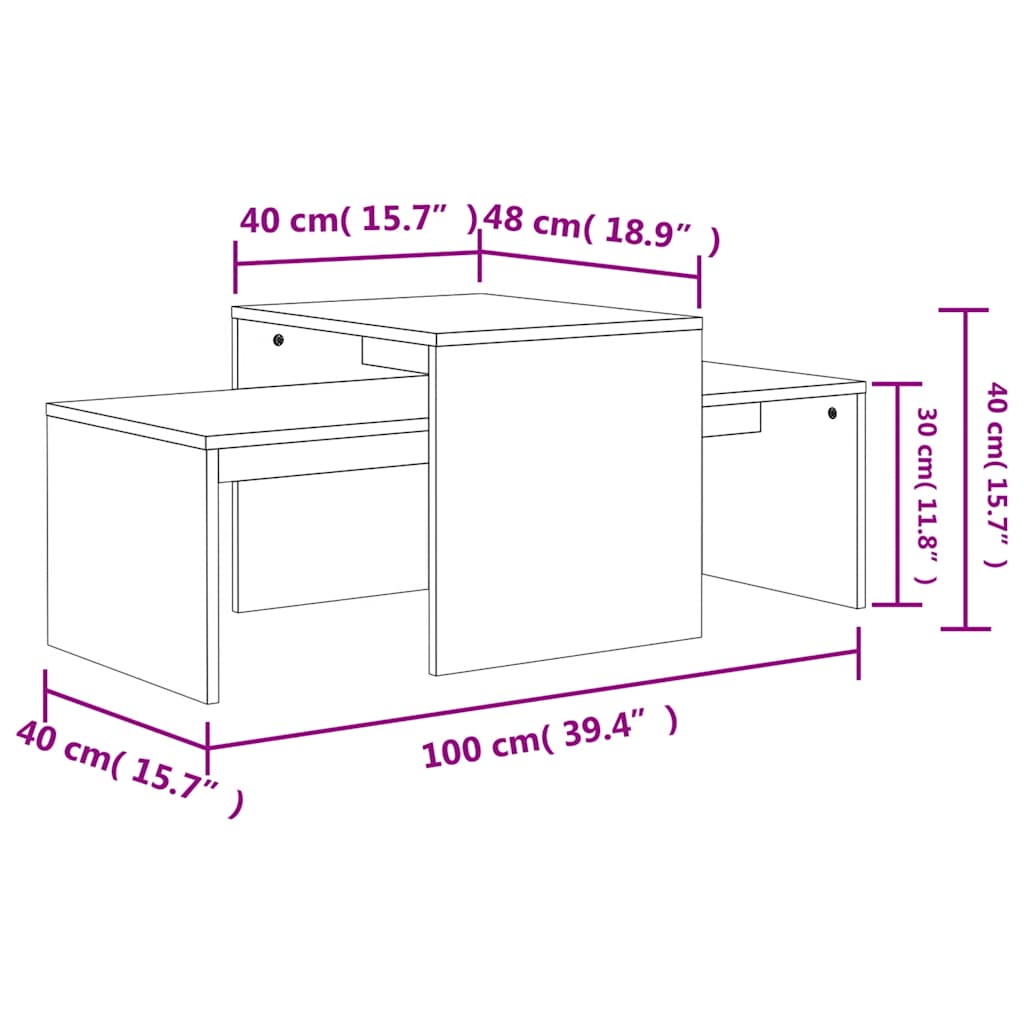 Set Tavolini Salotto Rovere Sonoma 100x48x40 cm Multistrato