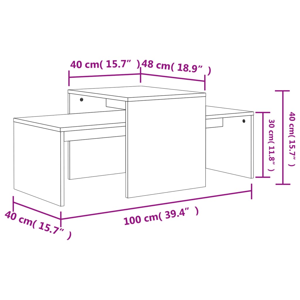 Set Tavolini da Salotto Grigio Cemento 100x48x40 cm Multistrato