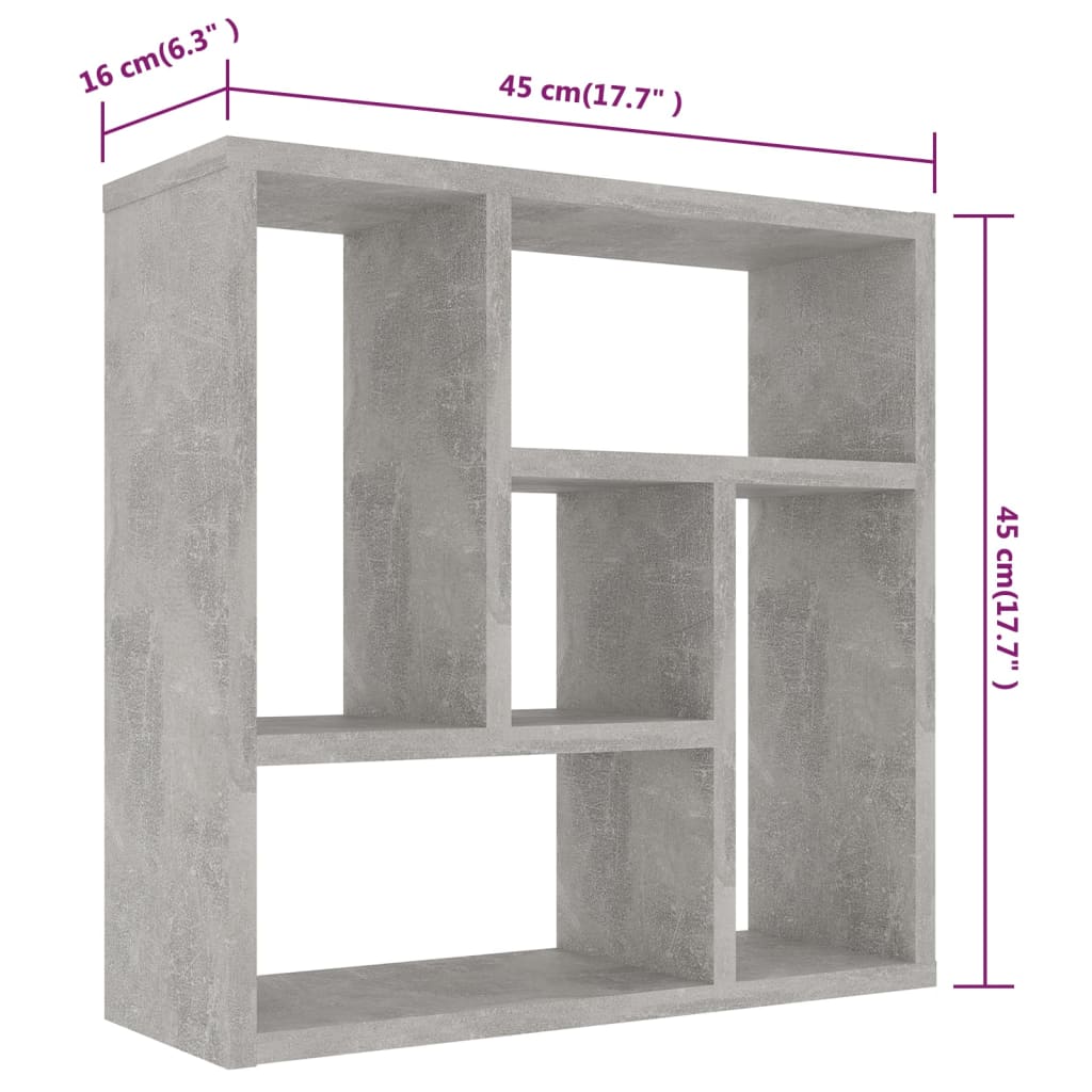 Scaffale a Parete Grigio Cemento 45,1x16x45,1 Legno Multistrato