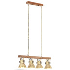 Lampada a Sospensione Industriale Ottone E27 Legno di Mango