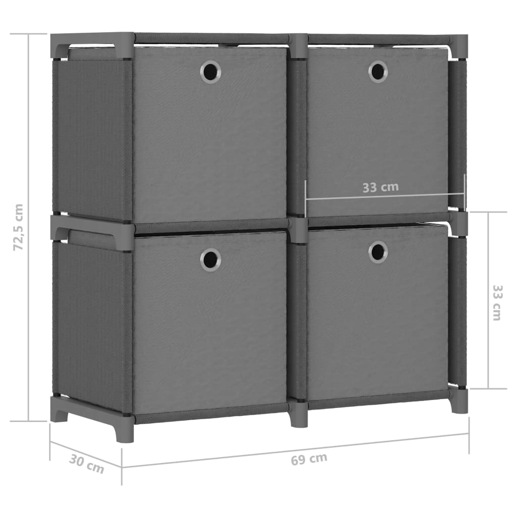 Mobile con 4 Scatole a Cubo Grigio 69x30x72,5 cm in Tessuto