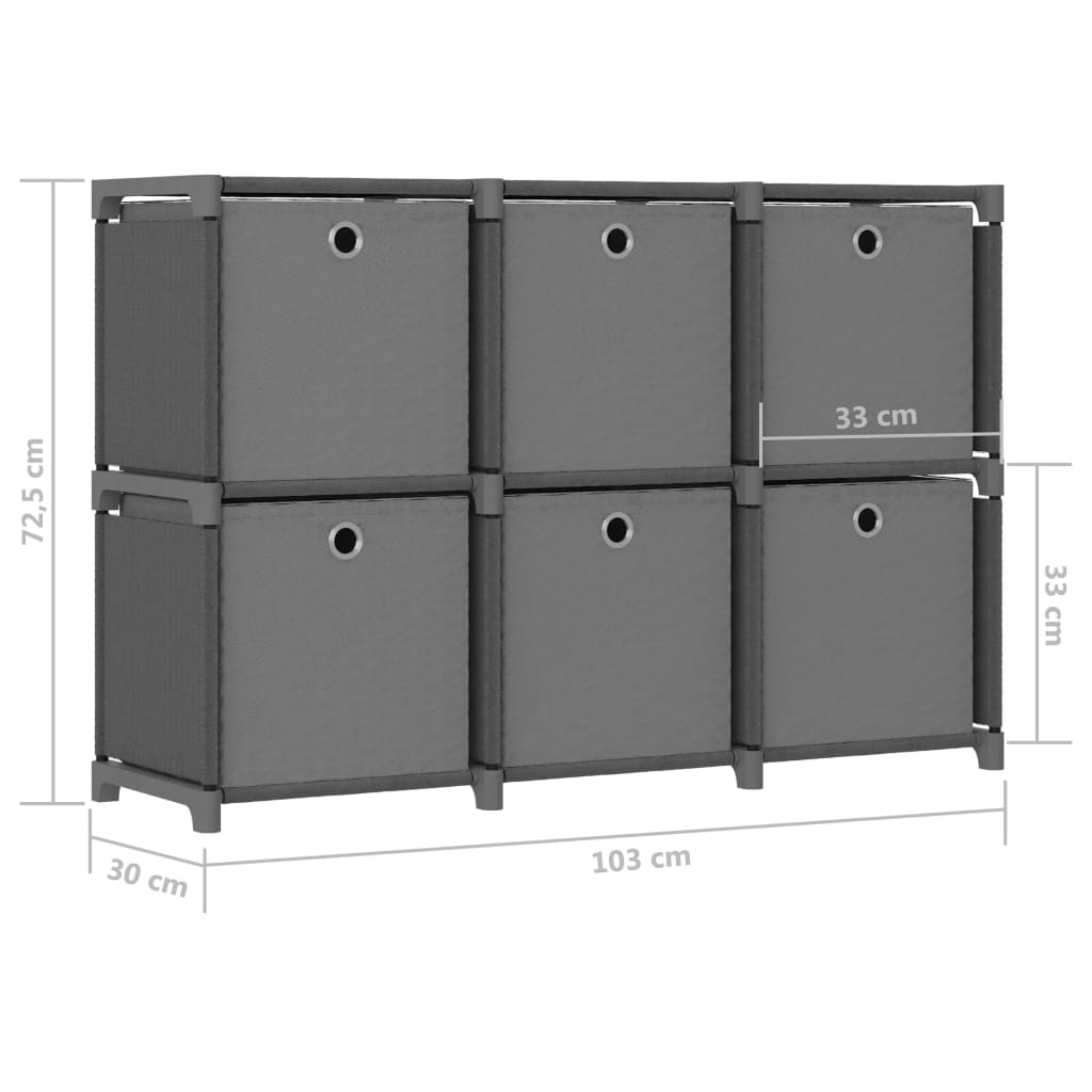 Mensola con 6 Scatole a Cubo Grigia 103x30x72,5 cm in Tessuto