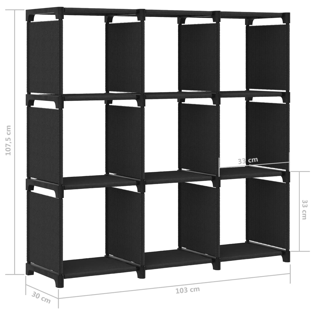 Mobile per 9 Scatole a Cubo Nero 103x30x107,5 cm in Tessuto
