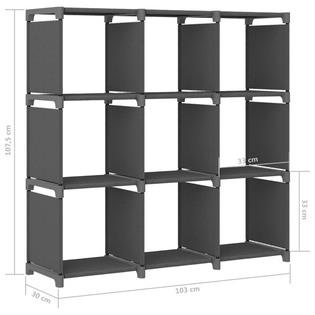 Mobile per 9 Scatole a Cubo Grigio 103x30x107,5 cm in Tessuto