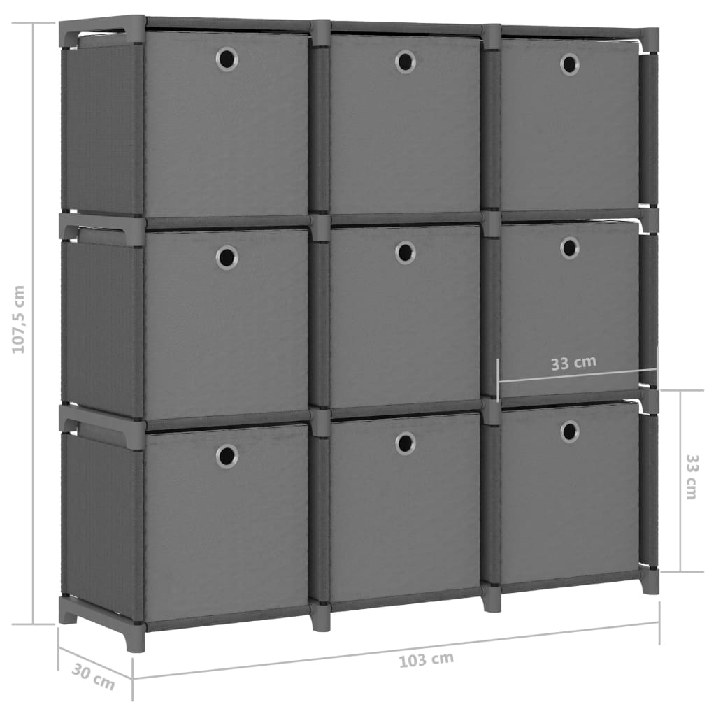 Mobile con 9 Scatole a Cubo Grigio 103x30x107,5 cm in Tessuto