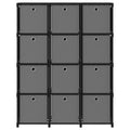 Mensola con 12 Scatole a Cubo Nera 103x30x141 cm in Tessuto