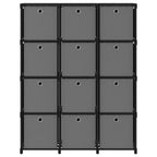 Mensola con 12 Scatole a Cubo Nera 103x30x141 cm in Tessuto