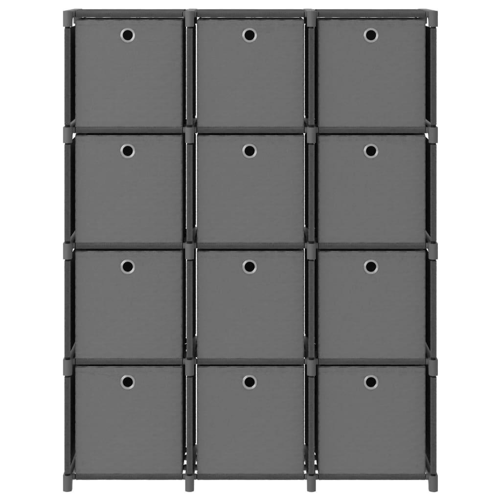 Mensola con 12 Scatole a Cubo Grigia 103x30x141 cm in Tessuto