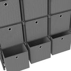 Mensola con 12 Scatole a Cubo Grigia 103x30x141 cm in Tessuto