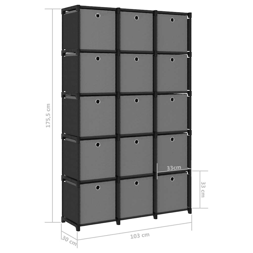 Mobile con 15 Scatole a Cubo Nero 103x30x175,5 cm in Tessuto