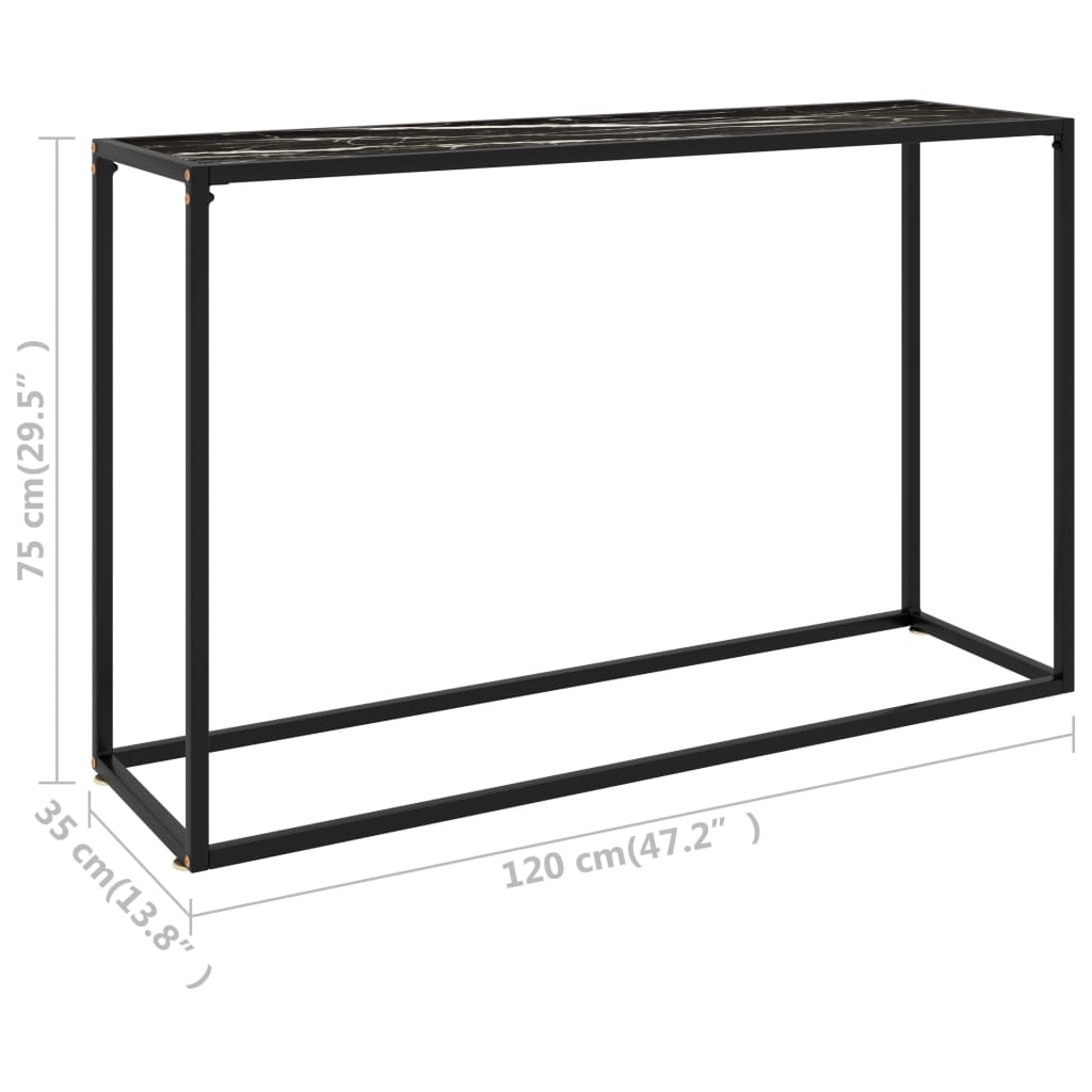 Tavolo Consolle Nero 120x35x75 cm in Vetro Temperato